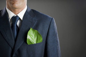Businessman with green leaf
